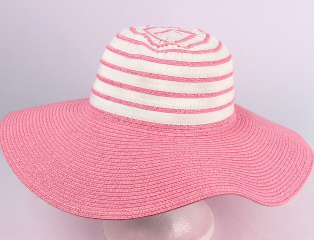 Wide brim 2 tone braid hat pink/white Style: HS/1662 image 0